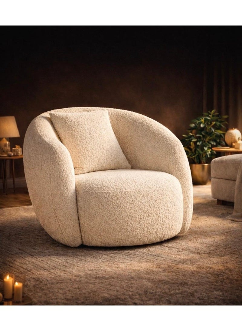 هاوس ون كرسي من البوكليه وأرجل خشب سويدي 99x104x75 سم - بيج - Image 5